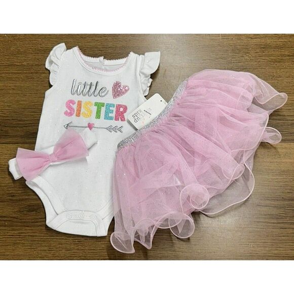 6M Sister Baby Girl Outfits tutu‎ Dress Jumpsuit Bodysuit Set Baby Shower Gift - Picture 1 of 5